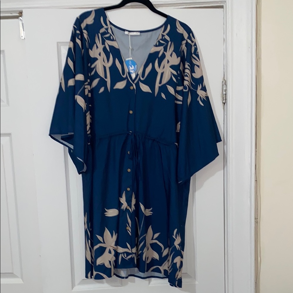 Cupshe Blue Tan Flutter Sleeve Midi Sundress